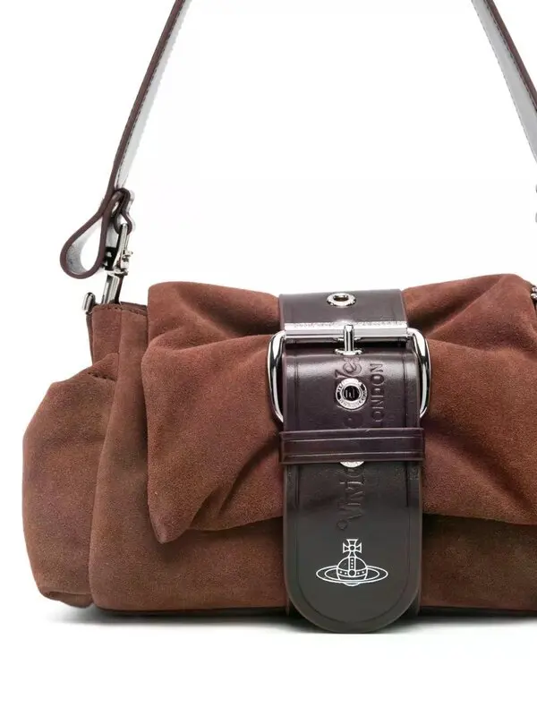 Vivienne Westwood Brown Buckle Shoulder Bag — buckle detail view